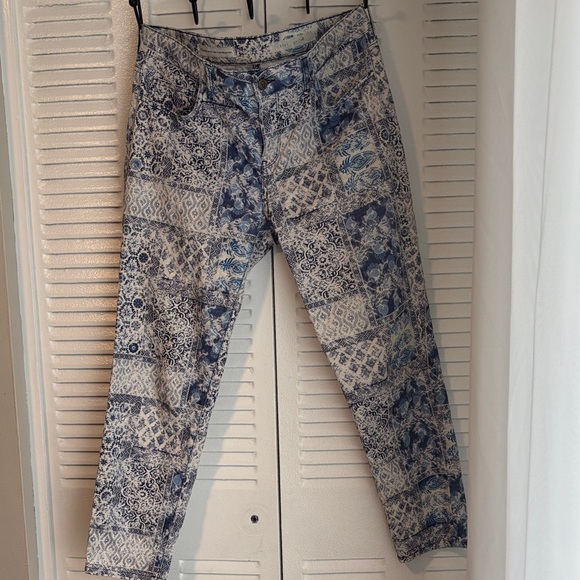 Anthropologie Blue Patchwork Print High Rise Jeans Chic Statement Pants - Picture 2 of 14